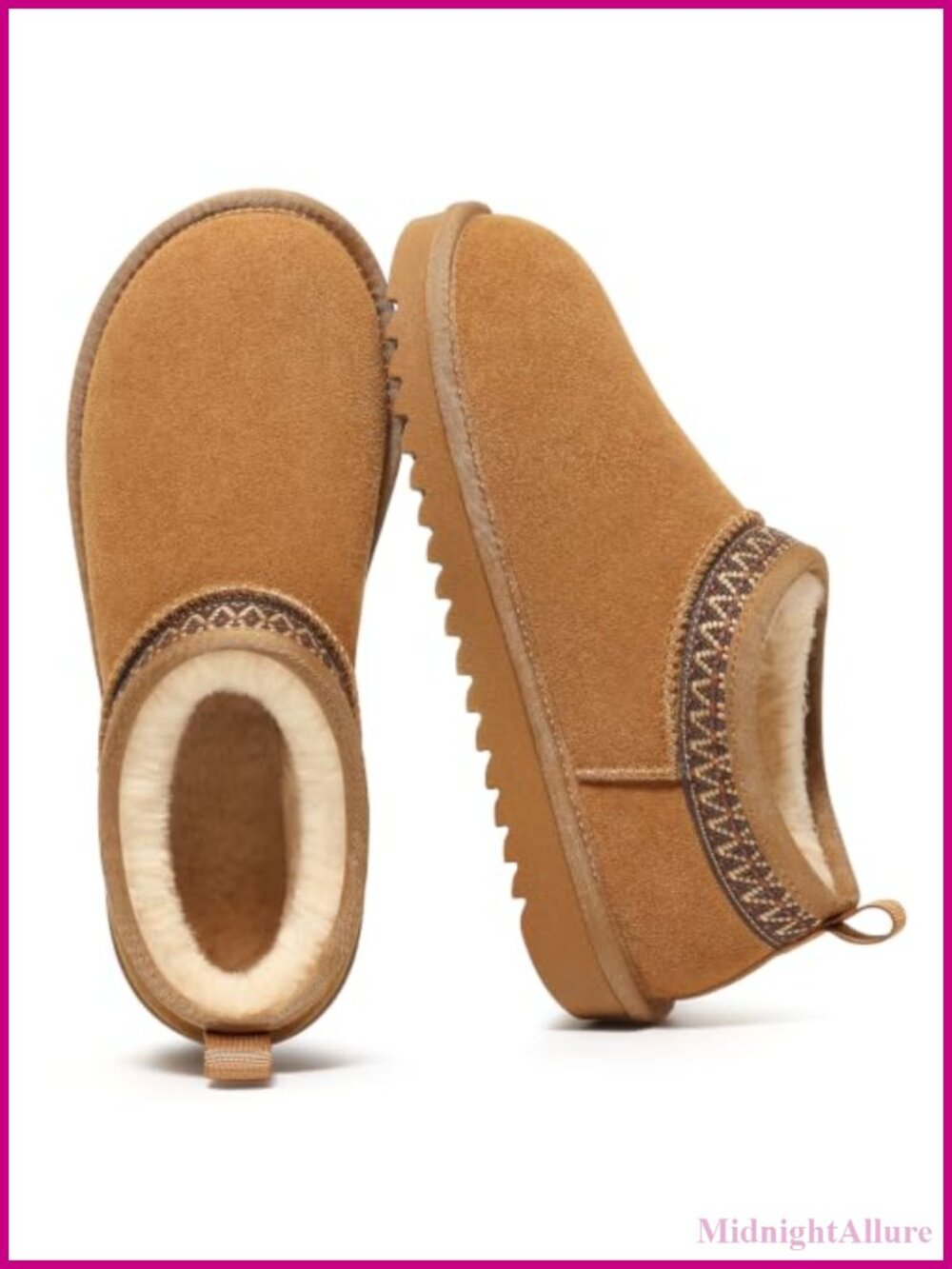 Genuine Suede Fur-Lined Mini Ankle Boots Pull-On Winter Booties